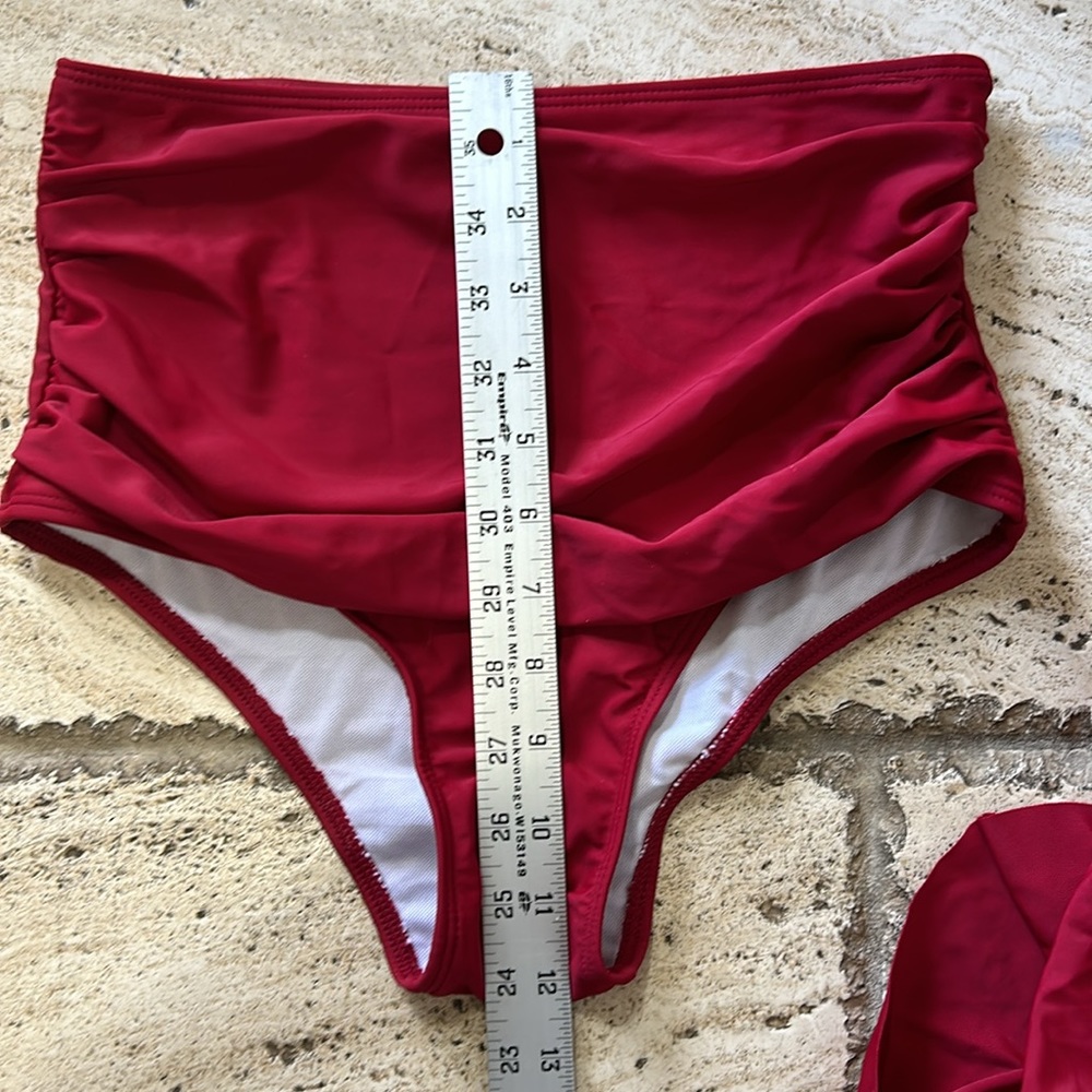 Swim suit two piece never worn color red high waisted bottoms ruffle top cute - Picture 11 of 14
